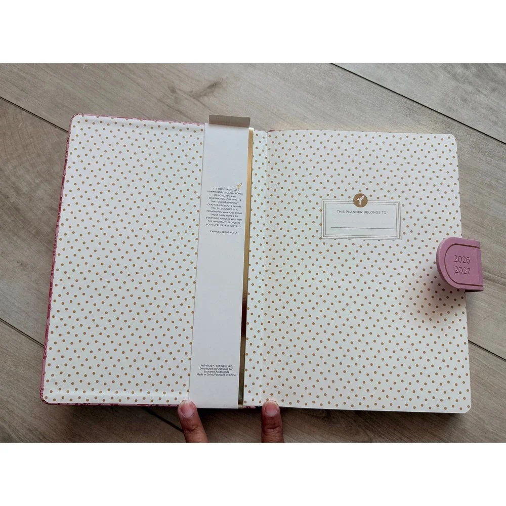 Papyrus 2026-2027 18-Month Faux Leather Planner Pink Floral Gold Leaf Edge NWT